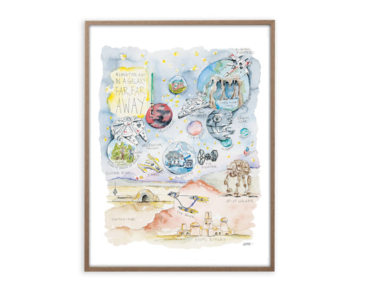 Star Galaxy Watercolor Story Map Art Print: 11” x 14”